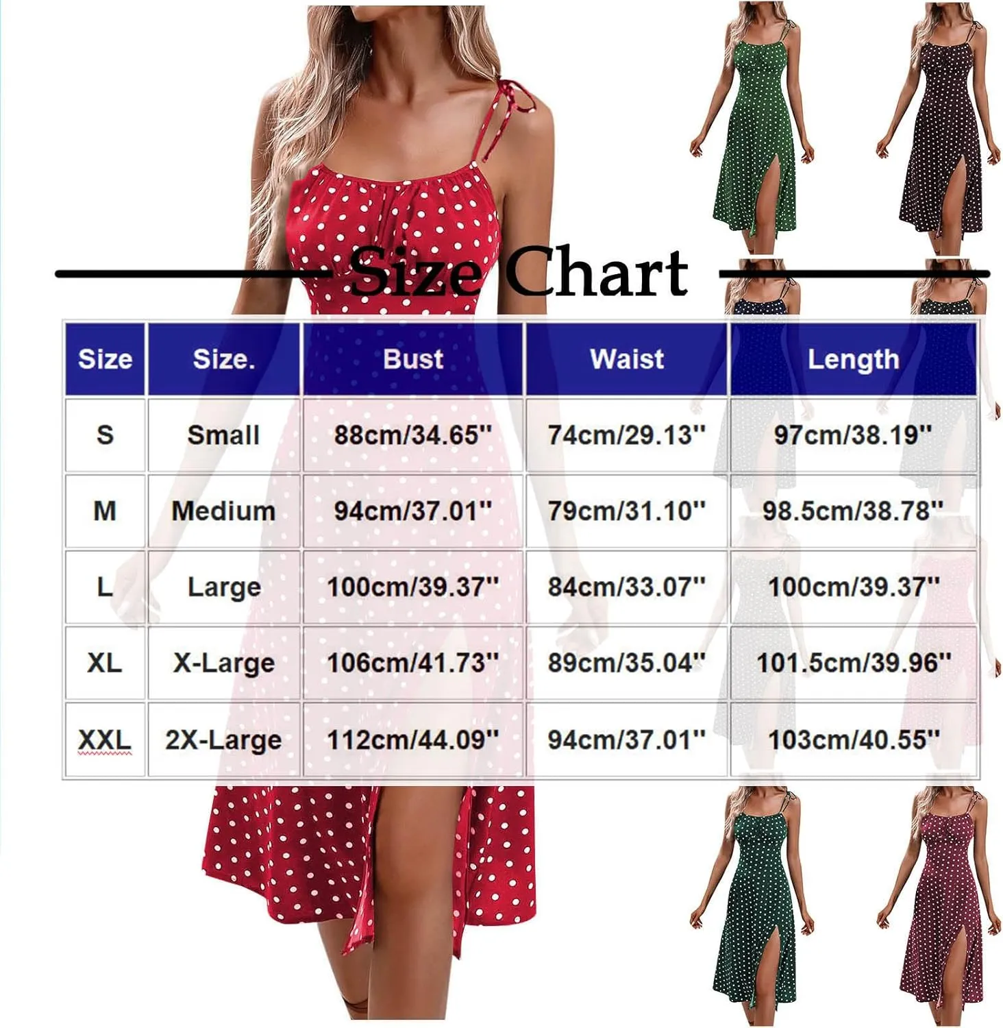 JOAU Women's Polka Dot Sundresses Spaghetti Strap Summer Slim Fit Side Slit Midi Dress Sexy A Line Beach Vacation Dresses