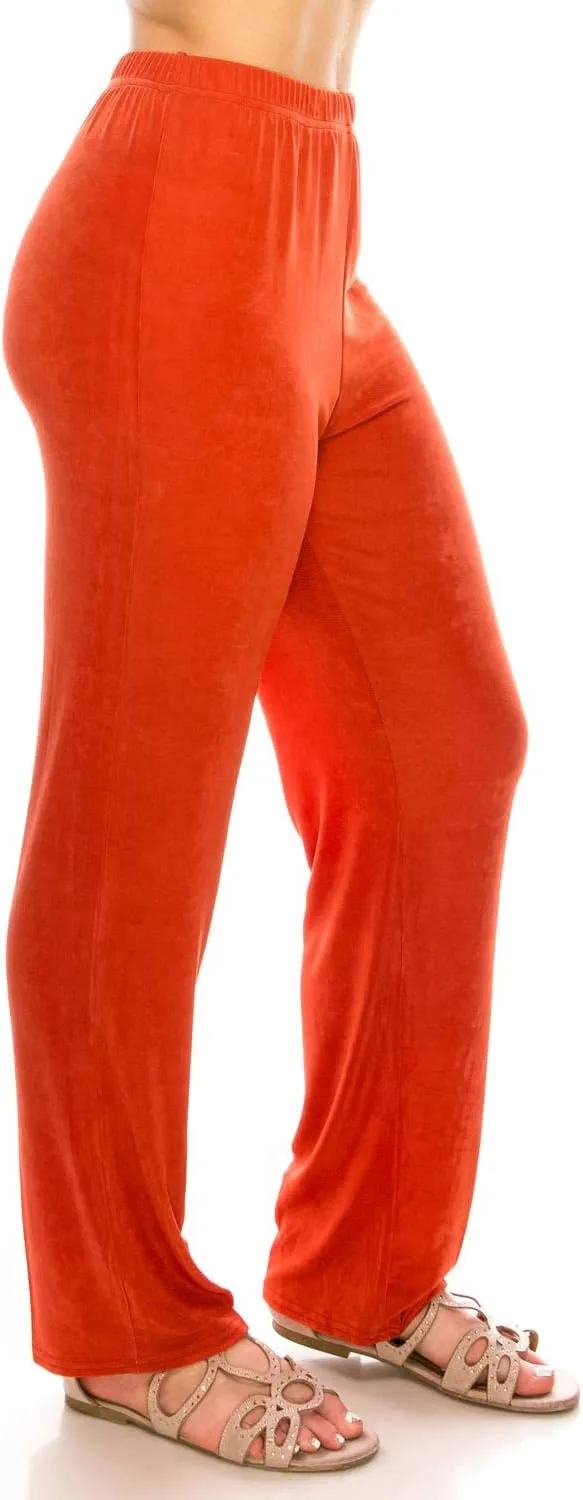 Jostar Women's Elastic Waist Pants  Pull On Acetate Non Iron Stretch Straight Leg Relaxed Fit Basic Trouser