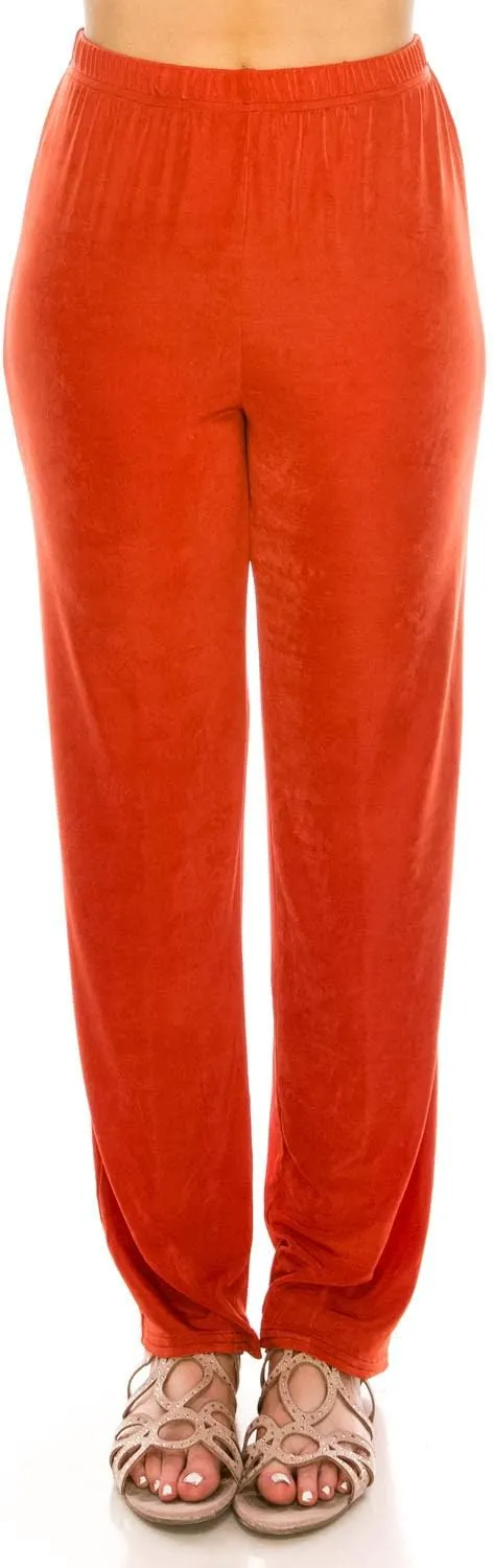 Jostar Women's Elastic Waist Pants  Pull On Acetate Non Iron Stretch Straight Leg Relaxed Fit Basic Trouser