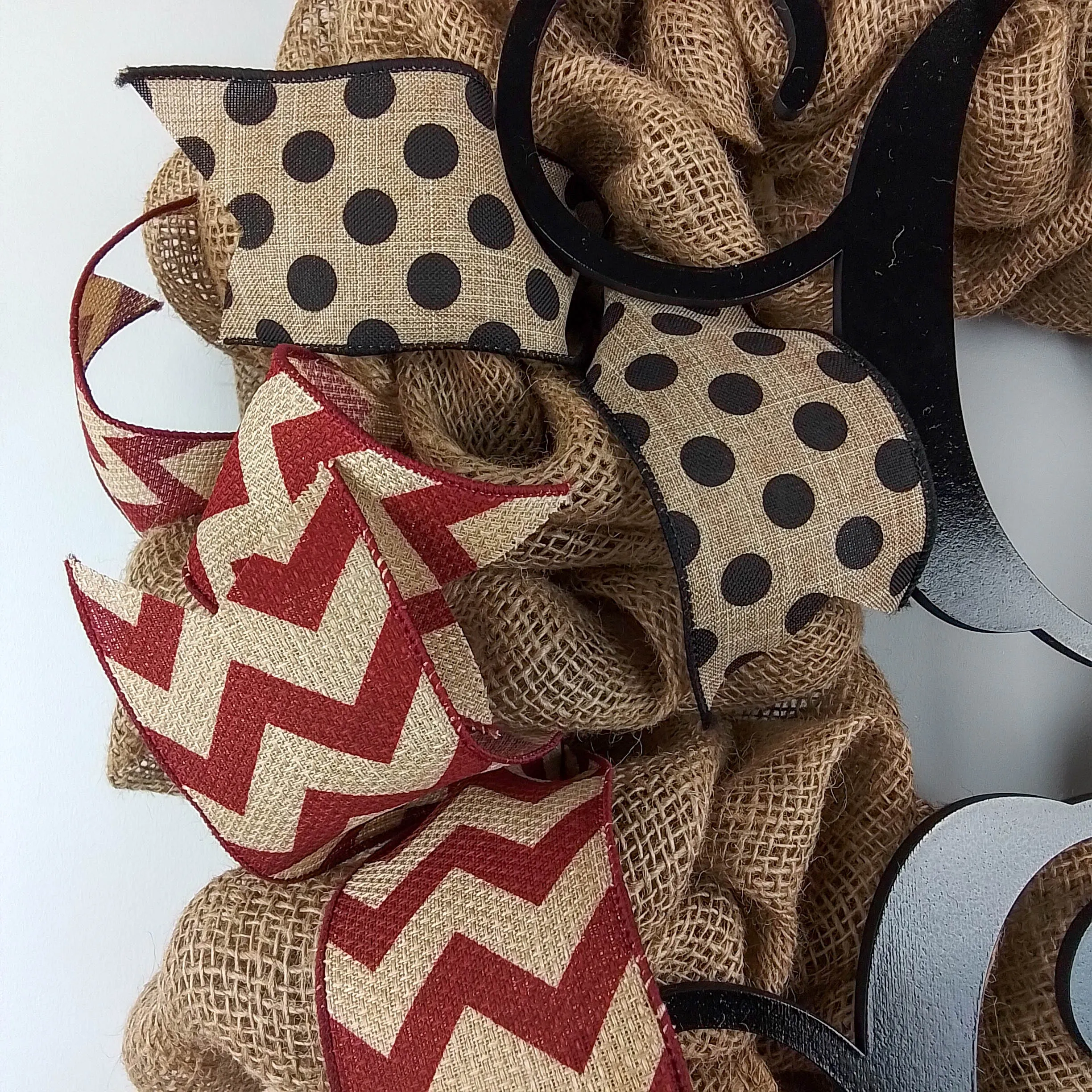 Jute Burlap Monogram Chevron Everyday Door Wreath - Brown Maroon Black