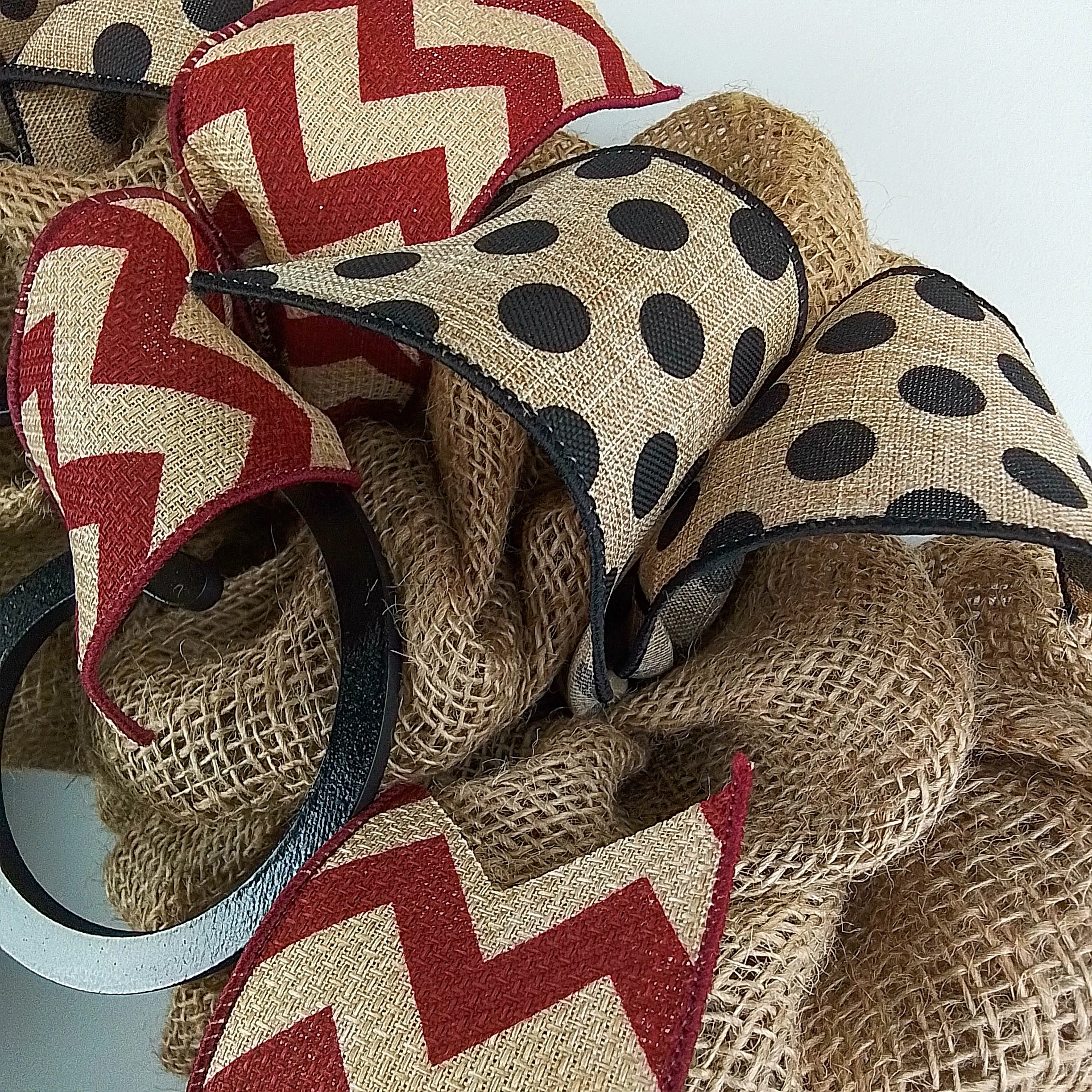 Jute Burlap Monogram Chevron Everyday Door Wreath - Brown Maroon Black