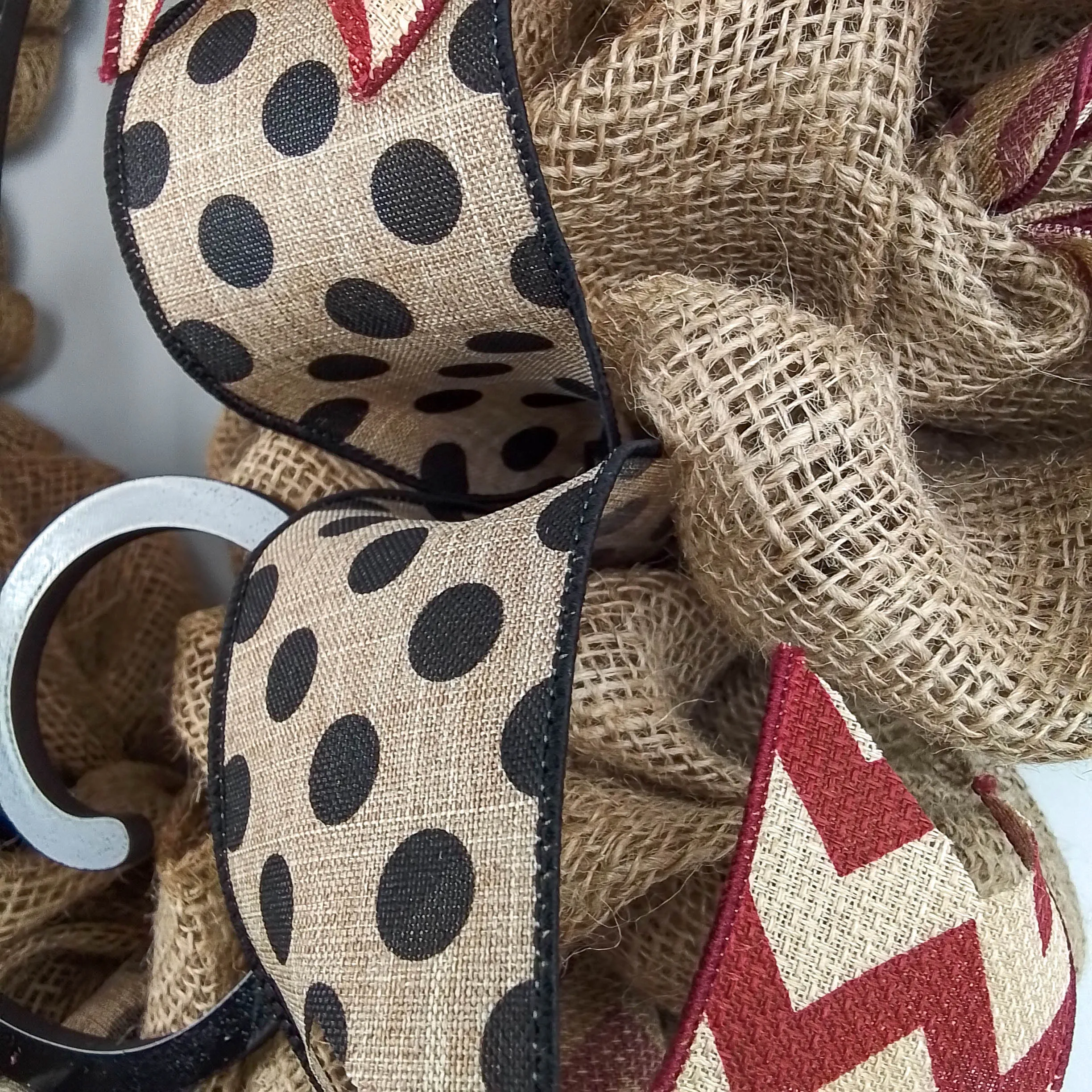 Jute Burlap Monogram Chevron Everyday Door Wreath - Brown Maroon Black
