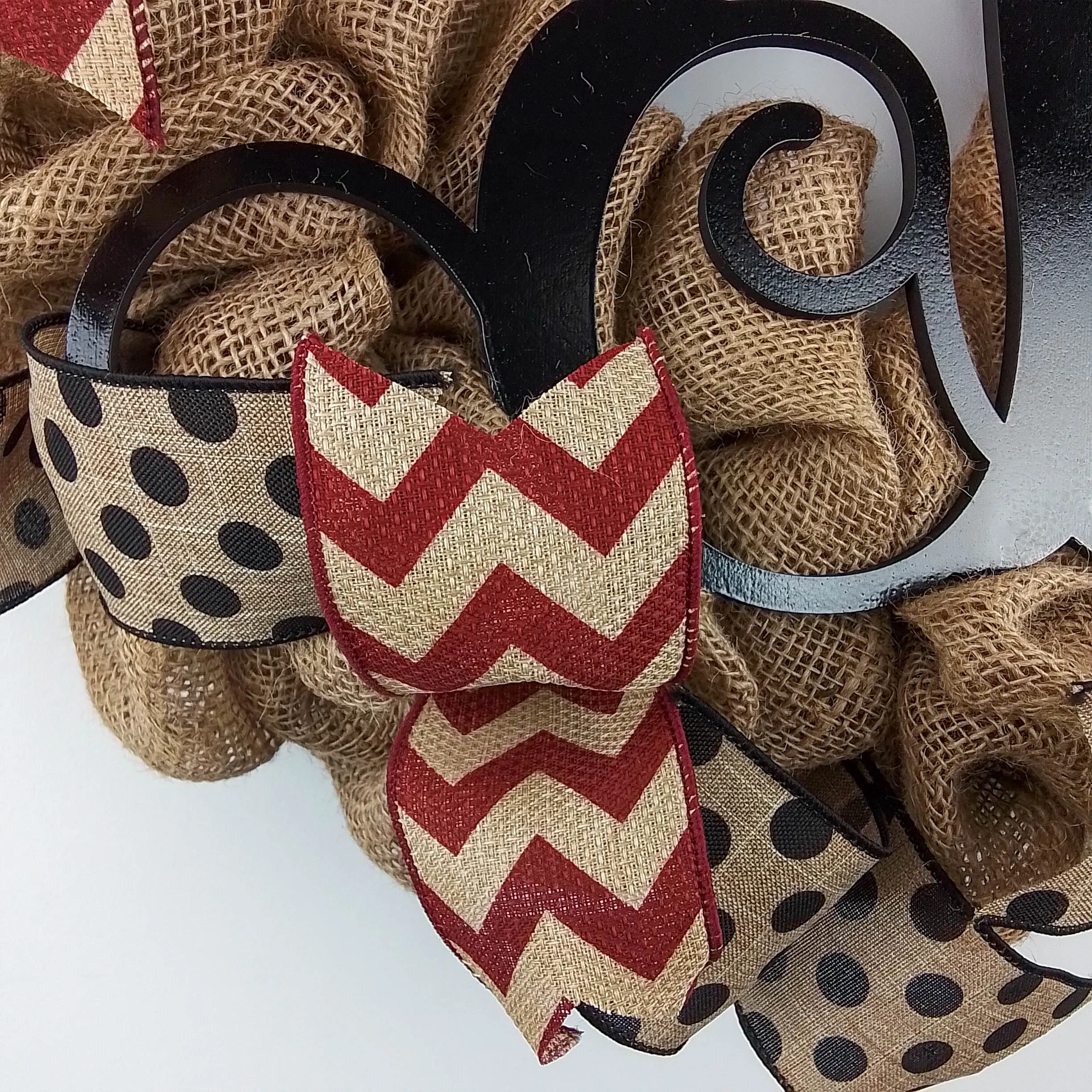 Jute Burlap Monogram Chevron Everyday Door Wreath - Brown Maroon Black