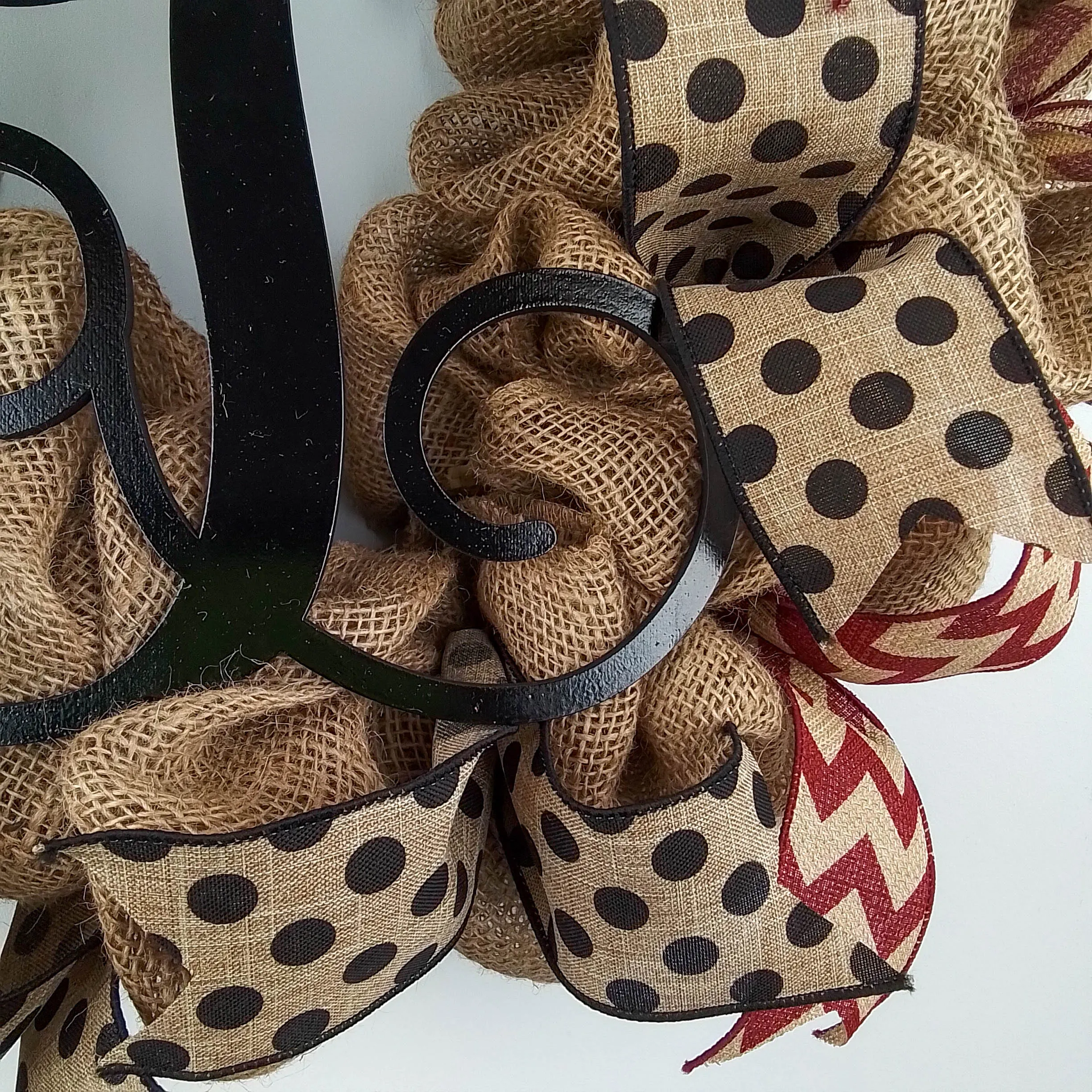 Jute Burlap Monogram Chevron Everyday Door Wreath - Brown Maroon Black