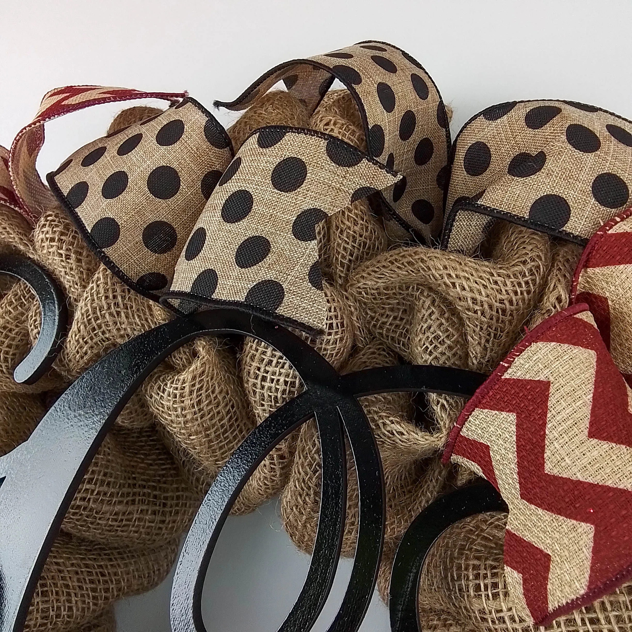 Jute Burlap Monogram Chevron Everyday Door Wreath - Brown Maroon Black