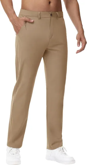 JWM 29"/30"/31"/32" Mens Golf Pants Stretch Straight Leg Relaxed Fit Dress Pants Lightweight Comfy Casual Trousers Zip Pocket
