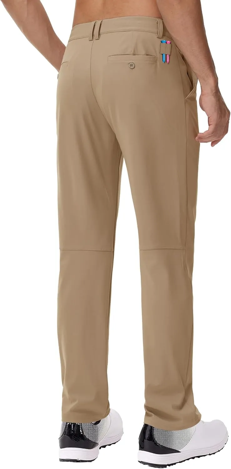 JWM 29"/30"/31"/32" Mens Golf Pants Stretch Straight Leg Relaxed Fit Dress Pants Lightweight Comfy Casual Trousers Zip Pocket
