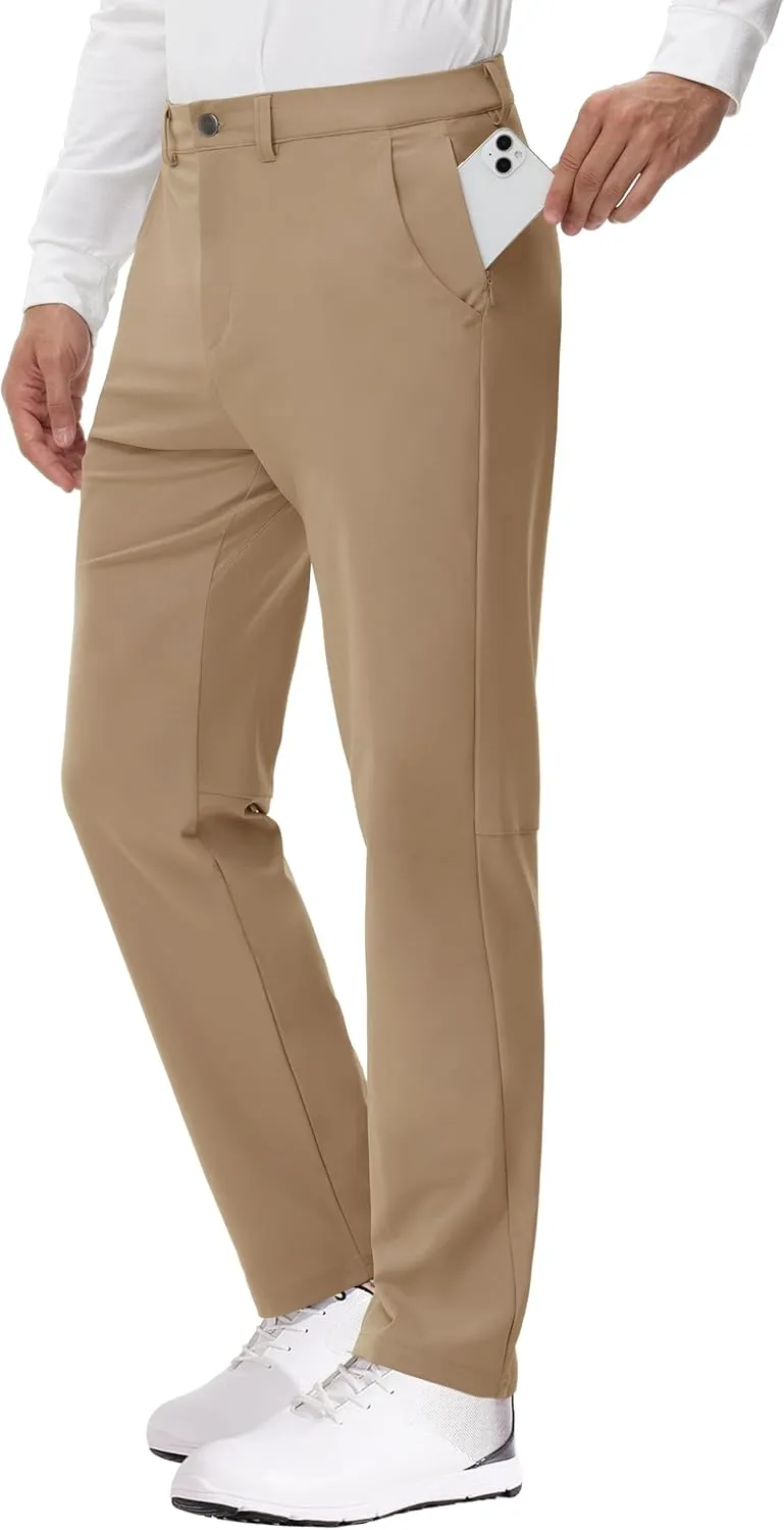 JWM 29"/30"/31"/32" Mens Golf Pants Stretch Straight Leg Relaxed Fit Dress Pants Lightweight Comfy Casual Trousers Zip Pocket