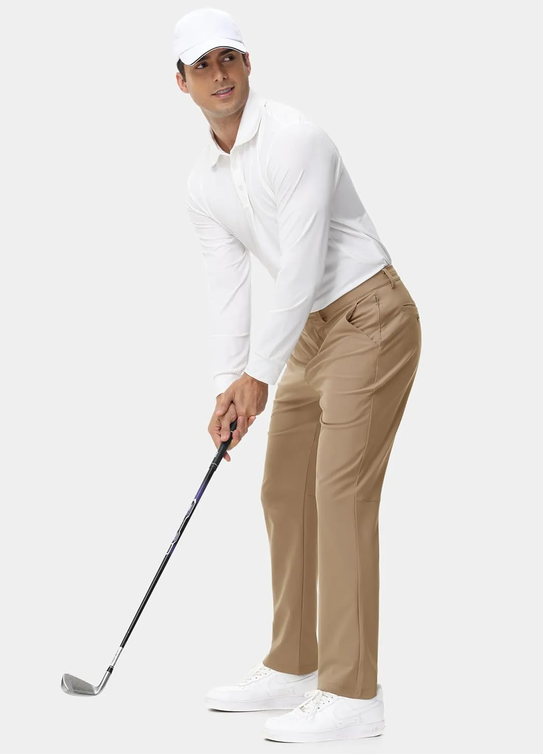 JWM 29"/30"/31"/32" Mens Golf Pants Stretch Straight Leg Relaxed Fit Dress Pants Lightweight Comfy Casual Trousers Zip Pocket