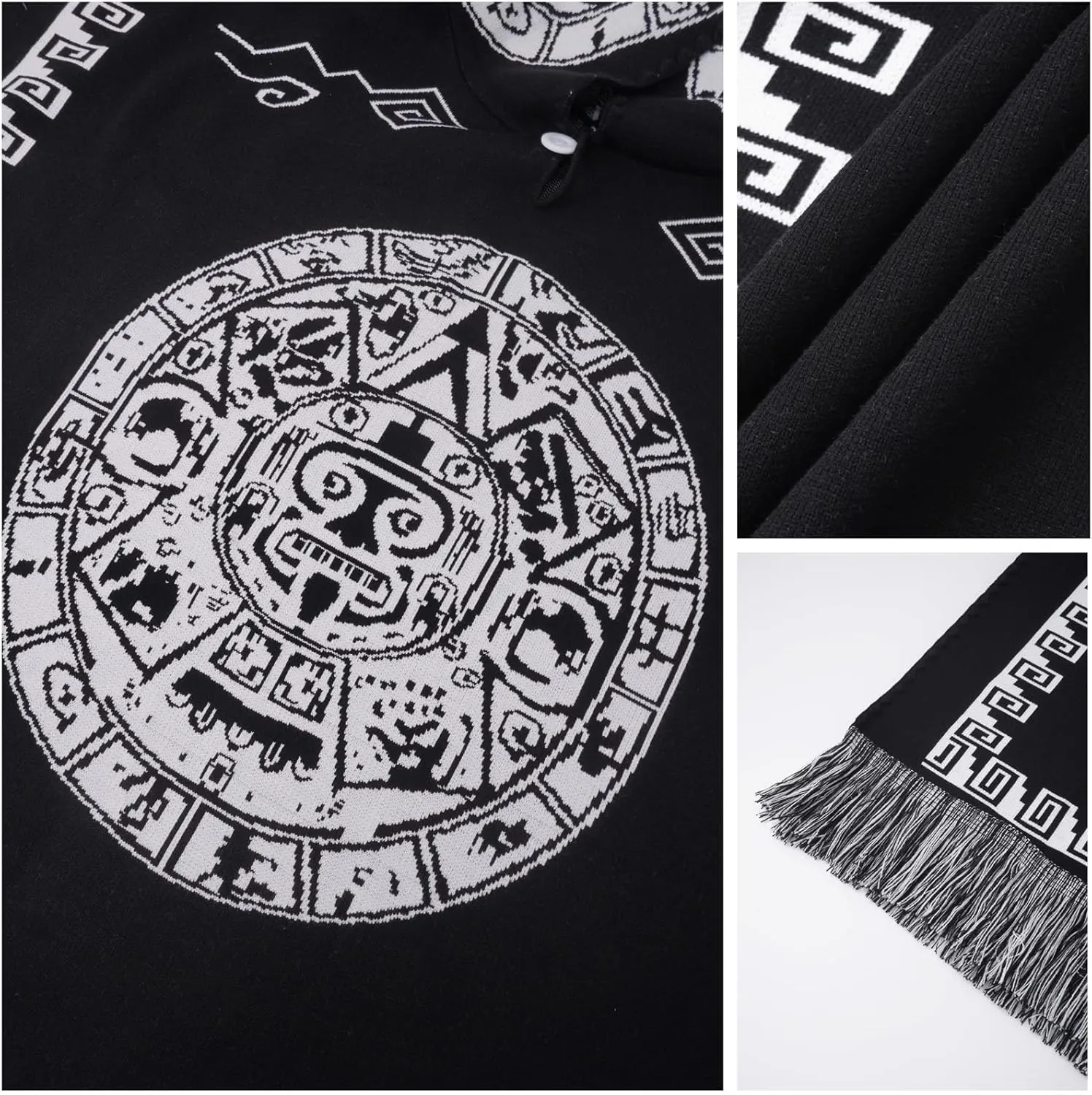 JXVX Mexican Poncho Shawl Vintage Hippie Sarape Pancho Cape Boho Totem Mexicanos Sleeveless Sweater Cloak Costume Outfit