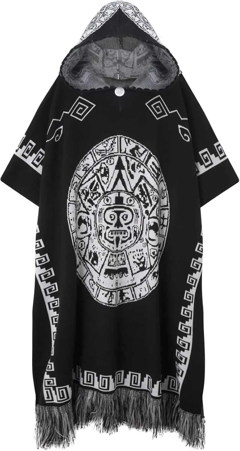 JXVX Mexican Poncho Shawl Vintage Hippie Sarape Pancho Cape Boho Totem Mexicanos Sleeveless Sweater Cloak Costume Outfit