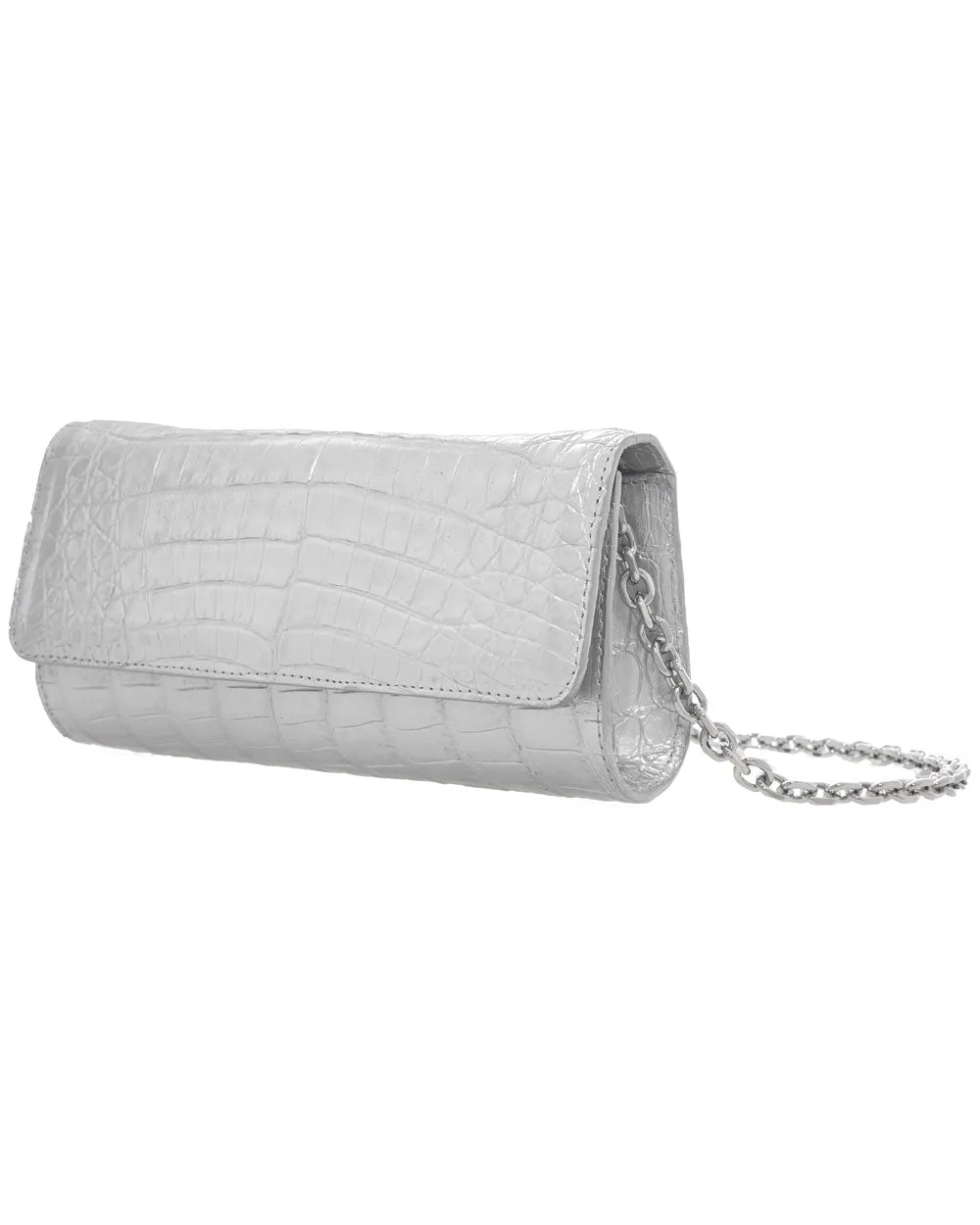 Kate Crocodile Clutch in Soft Silver