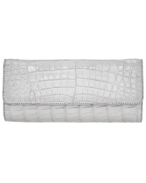 Kate Crocodile Clutch in Soft Silver