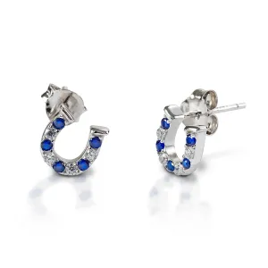 KELLY HERD BLUE & CLEAR HORSESHOE EARRINGS - STERLING SILVER