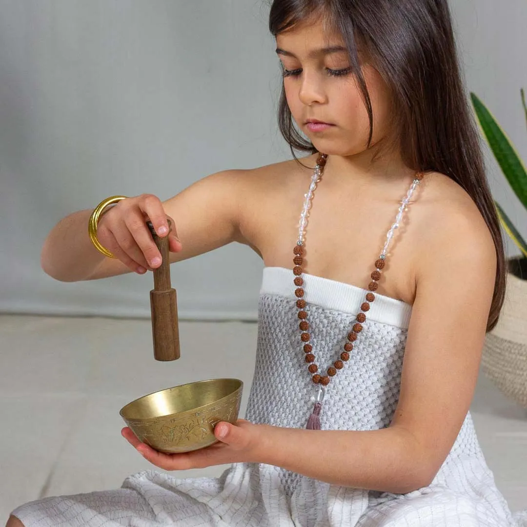 Kids Mala Beads Necklace Handmade with Rudraksha and Clear Quartz