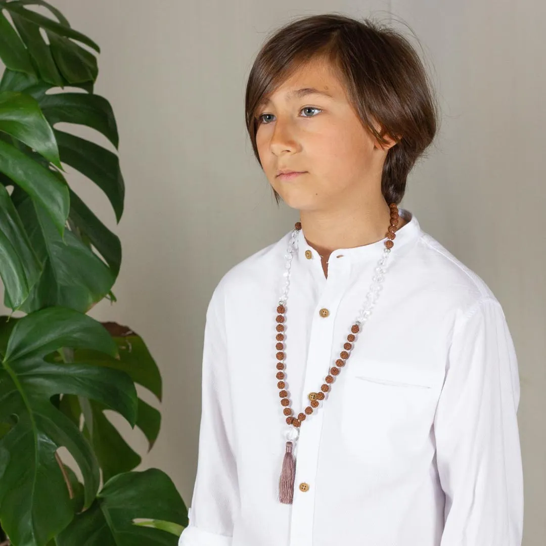 Kids Mala Beads Necklace Handmade with Rudraksha and Clear Quartz