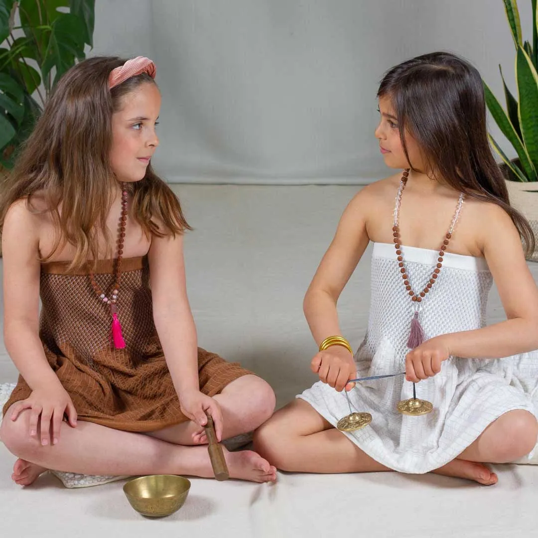 Kids Mala Beads Necklace Handmade with Rudraksha and Clear Quartz