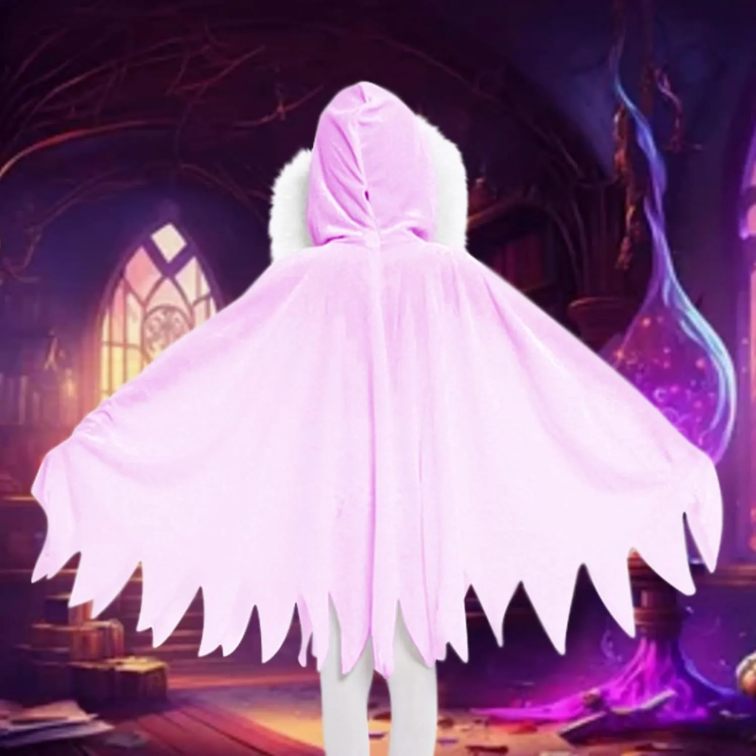 Kids Pink Ghost Halloween Cloak Costumes Toddlers Elf Hooded Cape Girls Cosplay Role Play Ghost Scary Fancy Dress