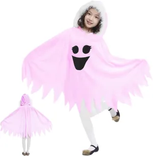 Kids Pink Ghost Halloween Cloak Costumes Toddlers Elf Hooded Cape Girls Cosplay Role Play Ghost Scary Fancy Dress