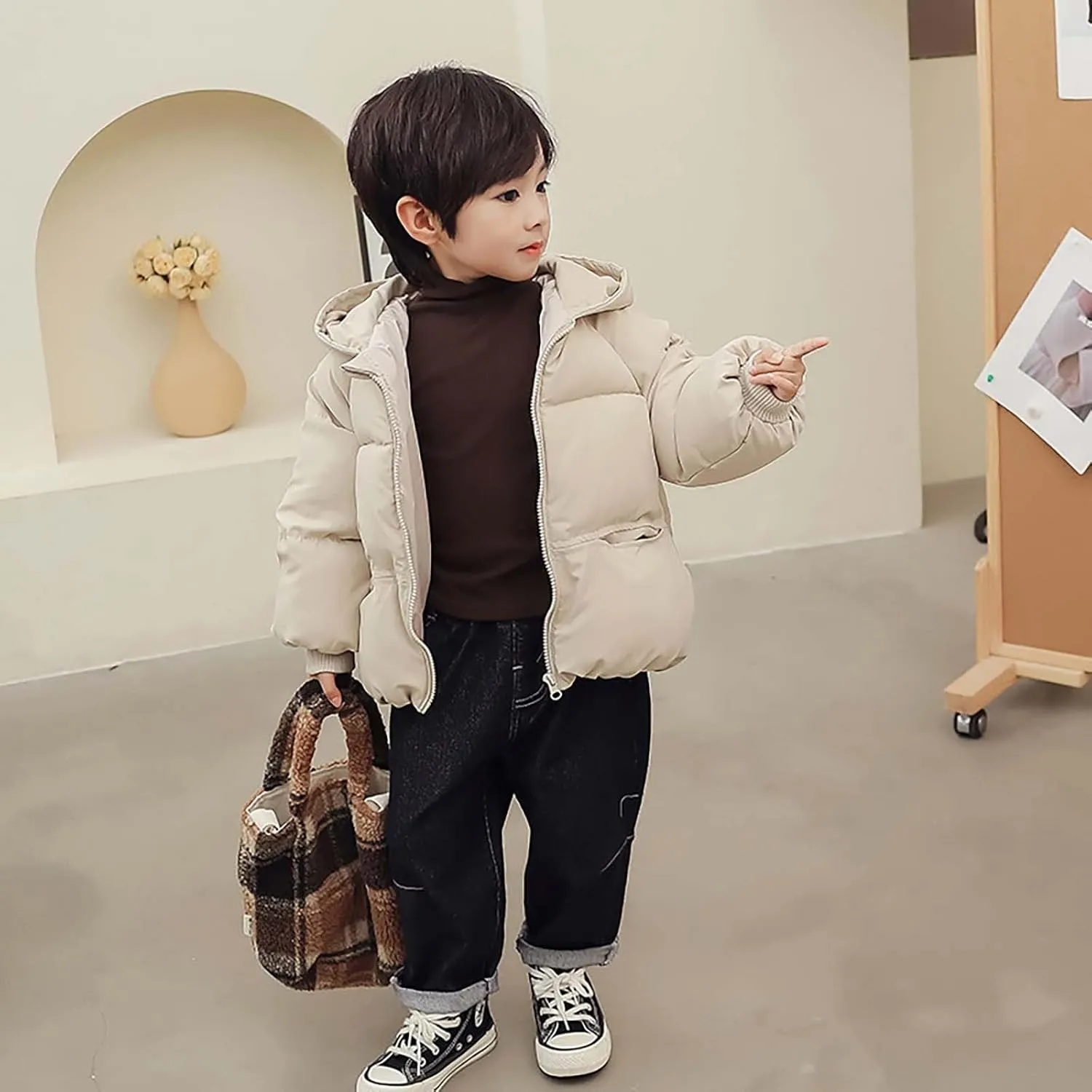 Kids Toddler Baby Girls Boys Winter Warm Thick Solid Cotton Long Sleeve Padded Jacket Coat Clothes Kid's Wear