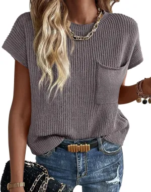 KIRUNDO Short Sleeve Sweater for Women 2025 Casual Sweater Vest Cotton Knit Pullover Tank Tops Trendy Spring Summer Outfits