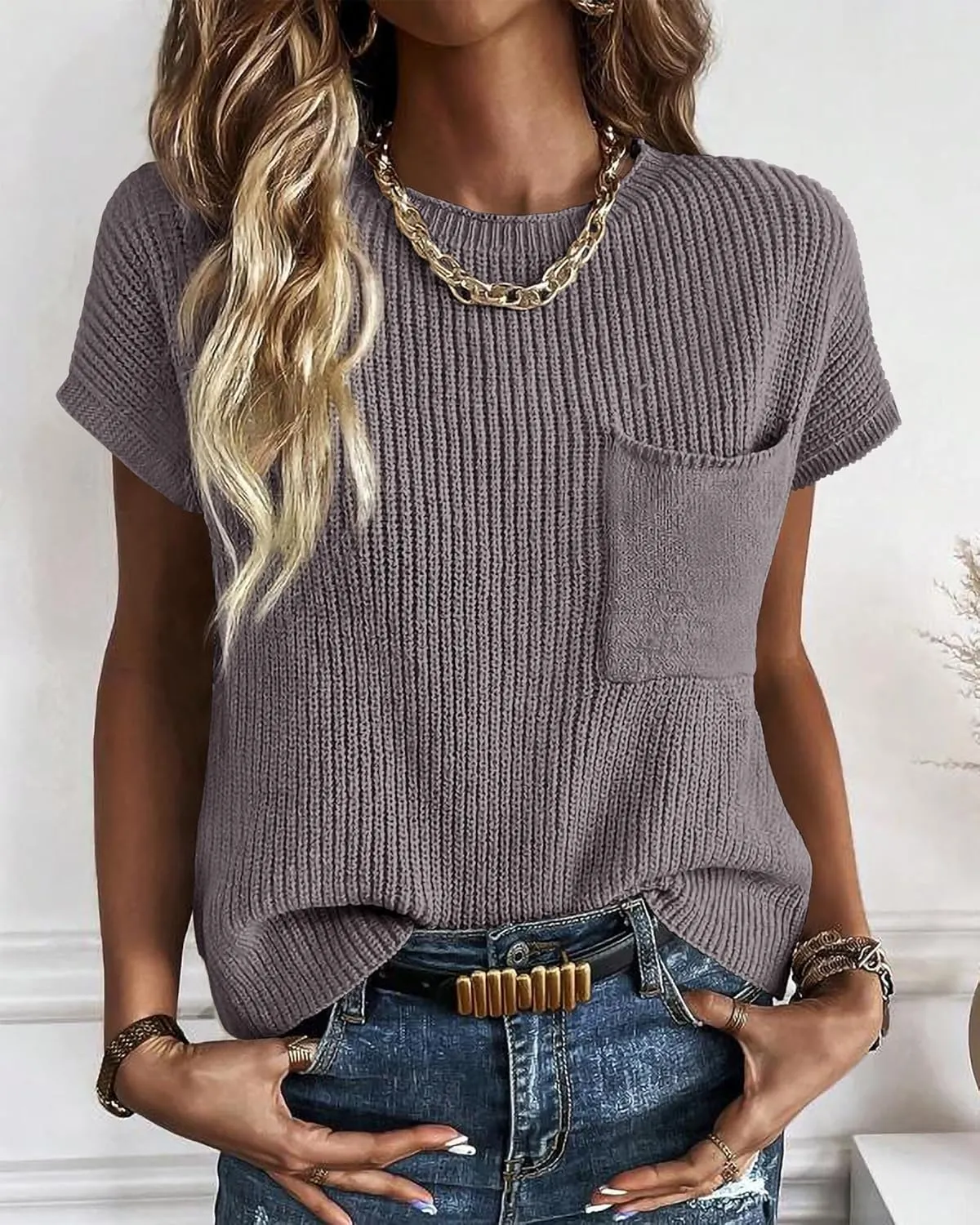 KIRUNDO Short Sleeve Sweater for Women 2025 Casual Sweater Vest Cotton Knit Pullover Tank Tops Trendy Spring Summer Outfits