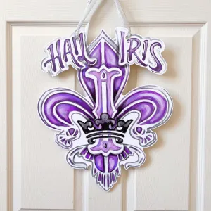 Krewe of Iris Crest Fleur De Lis Door Hanger