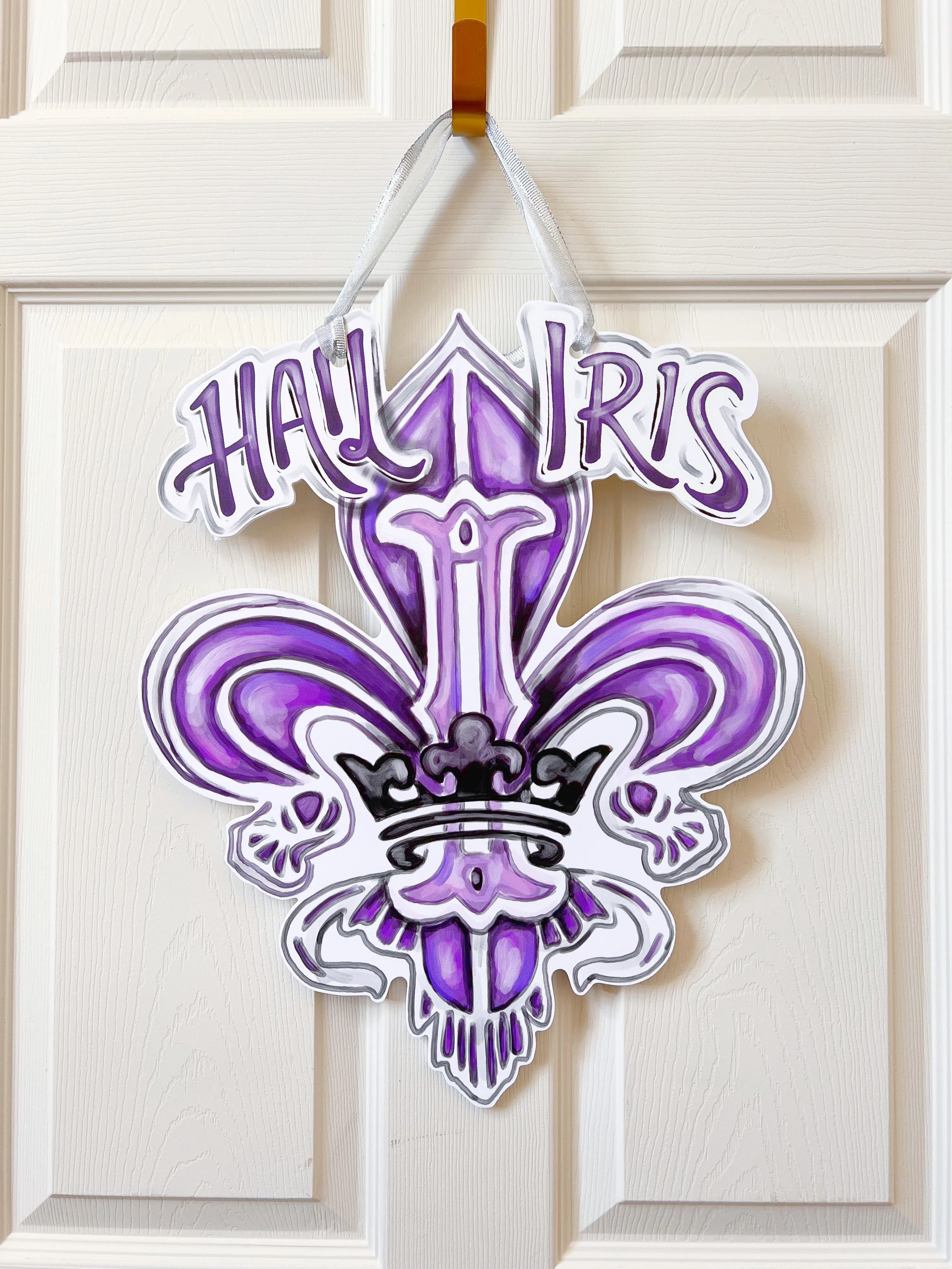 Krewe of Iris Crest Fleur De Lis Door Hanger