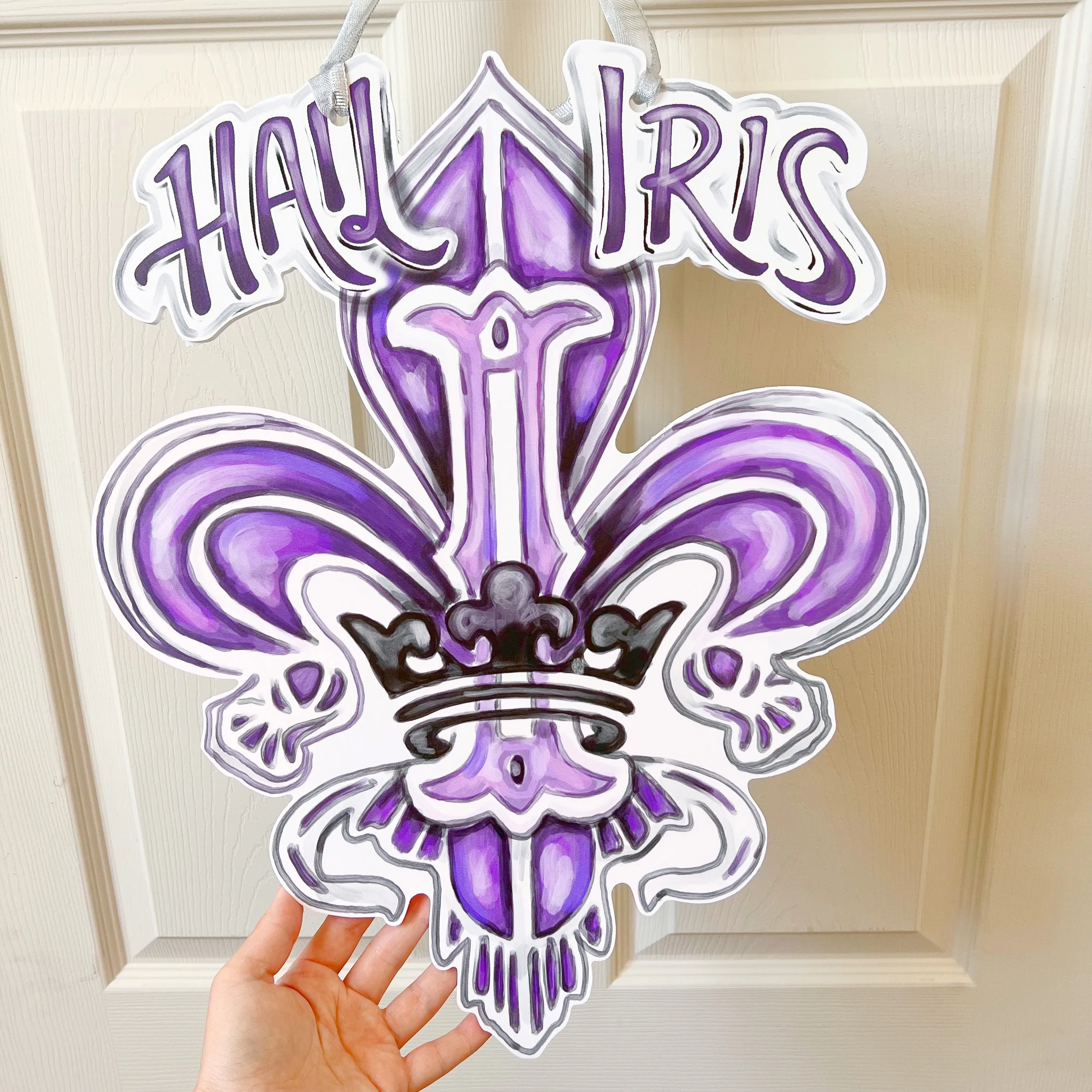 Krewe of Iris Crest Fleur De Lis Door Hanger