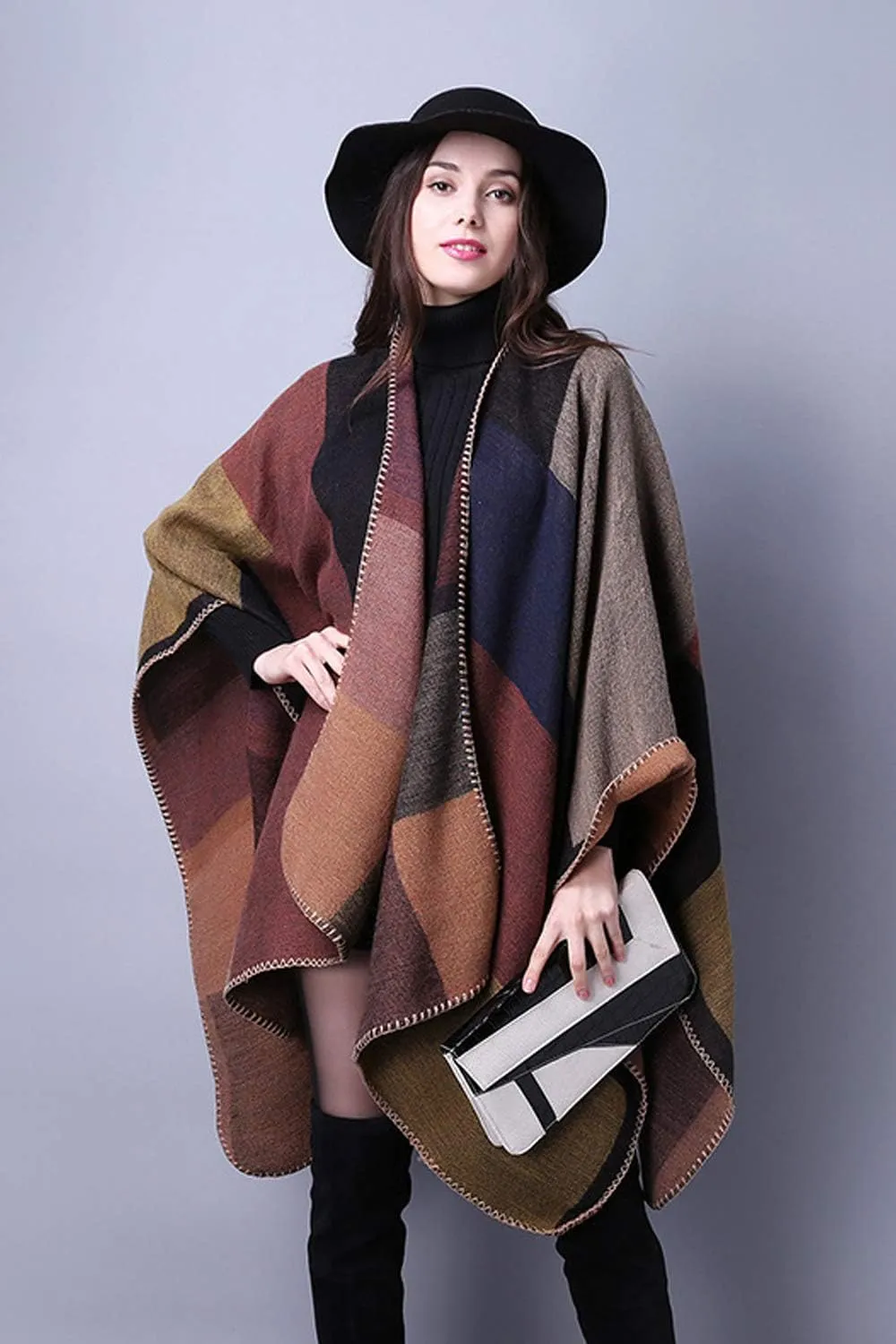 Lacavocor Women's Warm Shawl Wrap Cape Winter Cardigan Sweaters Open Front Poncho
