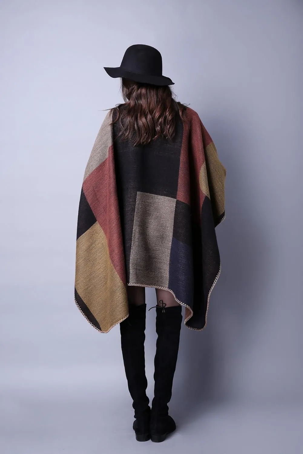Lacavocor Women's Warm Shawl Wrap Cape Winter Cardigan Sweaters Open Front Poncho