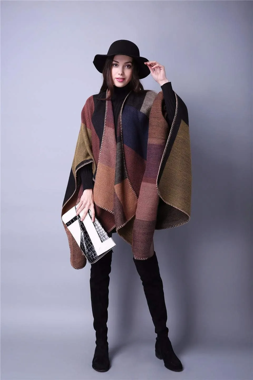 Lacavocor Women's Warm Shawl Wrap Cape Winter Cardigan Sweaters Open Front Poncho