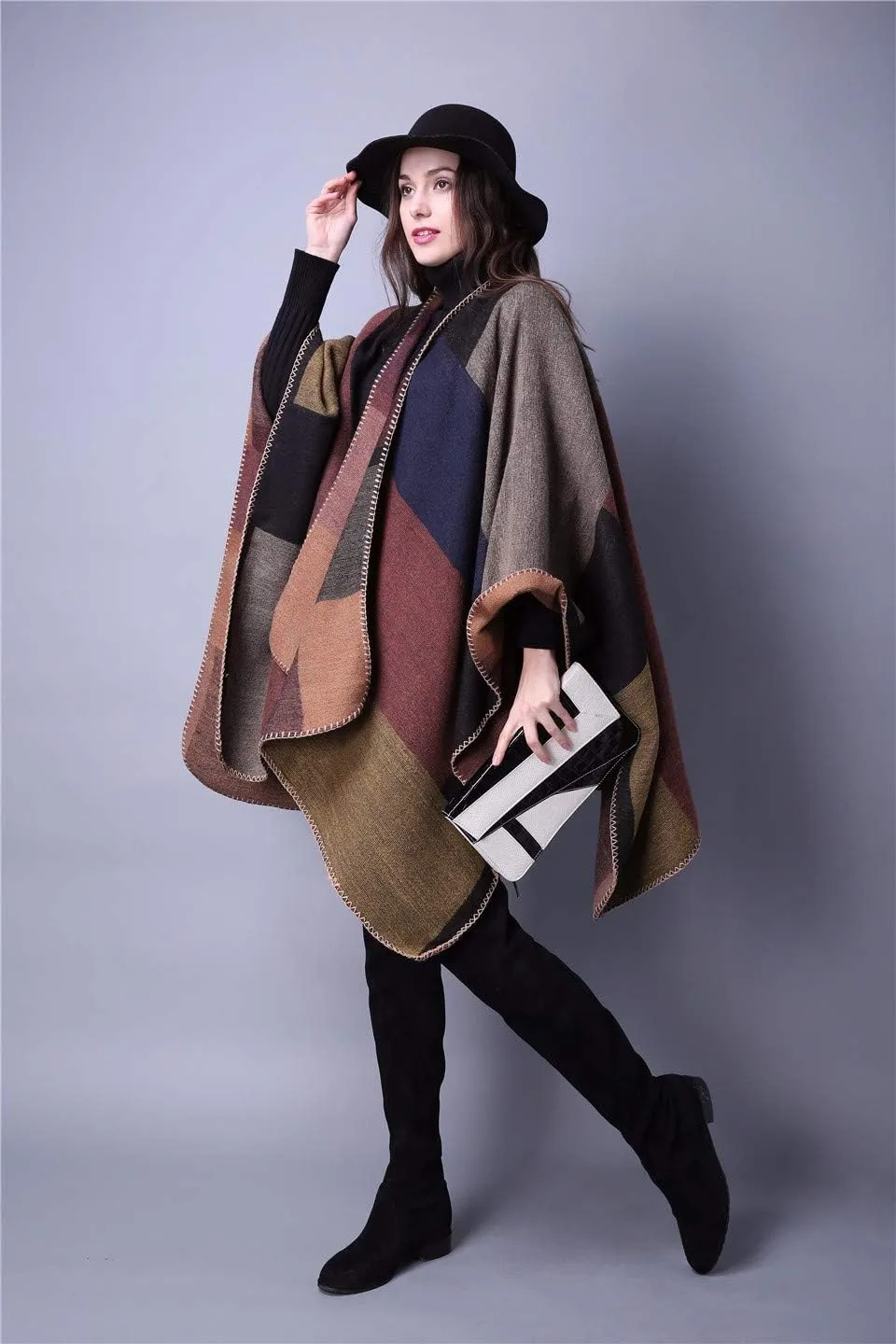 Lacavocor Women's Warm Shawl Wrap Cape Winter Cardigan Sweaters Open Front Poncho