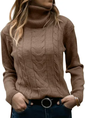 Langwyqu Womens' Turtleneck Long Sleeve Cable Knit Sweaters