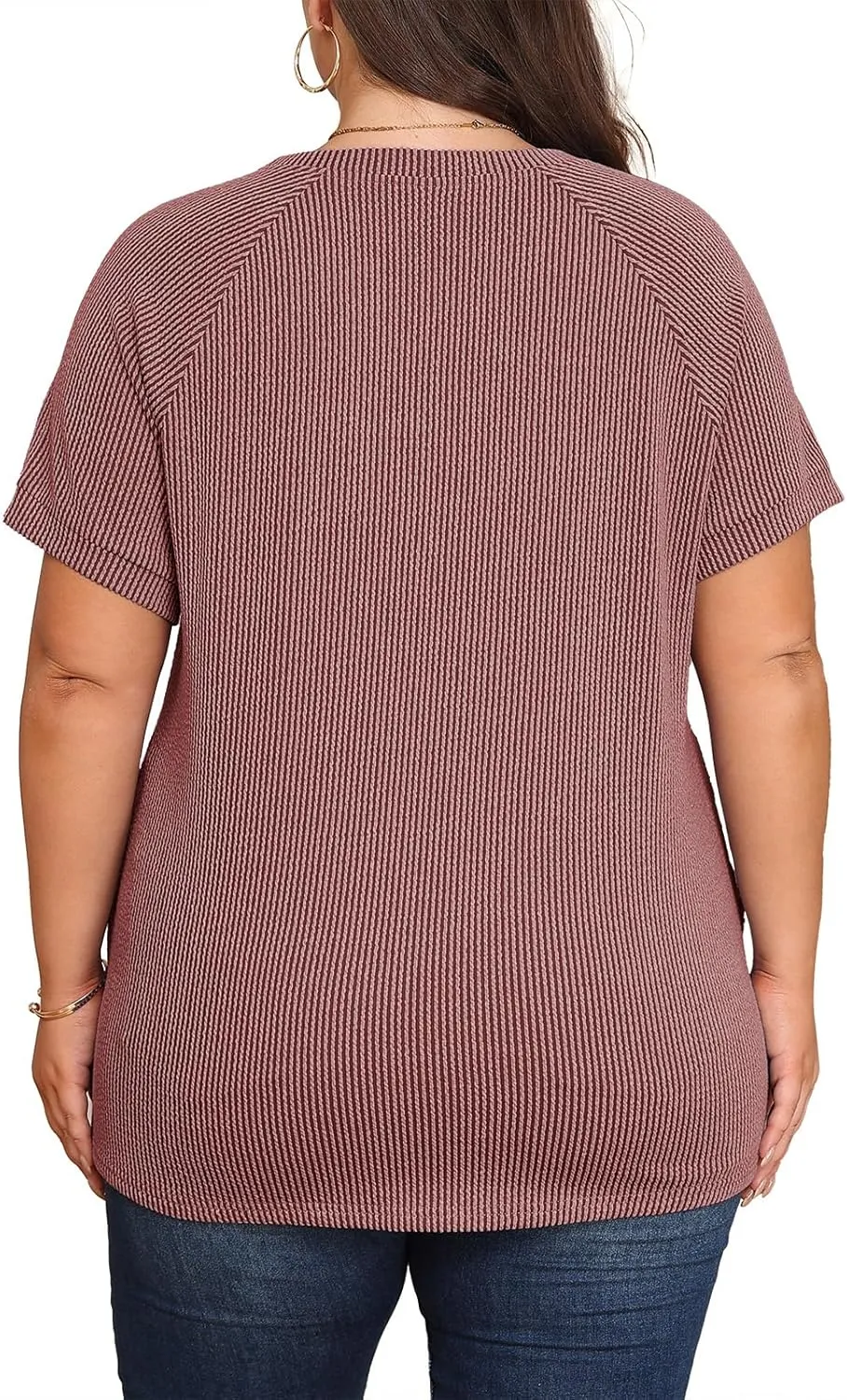 Lastshe Womens Plus Size Short Sleeves Shirts Summer Loose Ribbed Tops Dressy Casual Blouses with Pockets for Leggings 2025