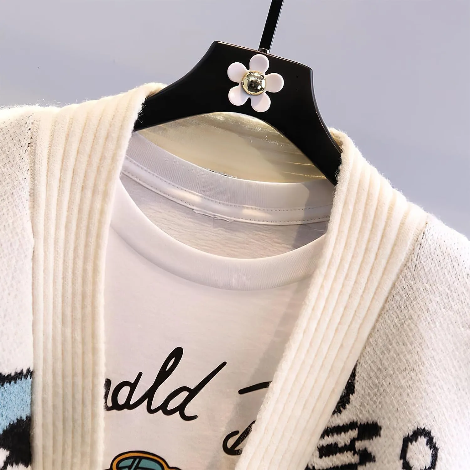 Lazutom Womens Fall Cute Embroidery Cartoon Duck Cable Knit Cardigans Sweater Button Down Slouchy Wool Blend Coat