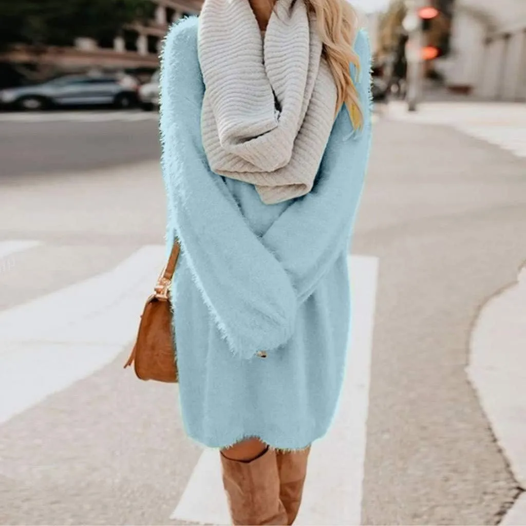 LCMTWX Long Sleeve Oversized Sweater Dress Sleeve Solid Knitted Fleece Dresses Loose Turtleneck Oversize Long Sleeve