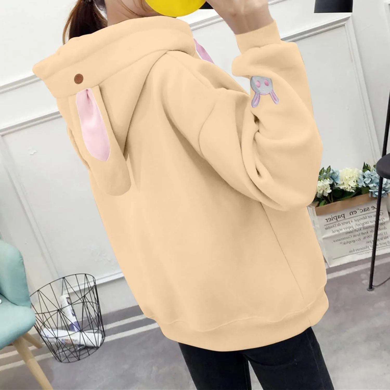 LCMTWX Women Cute Bunny Ear Long Sleeve Rabbit Tops Sweatshirt Hoodie Jacket Coats Oversized Pullover Y2k Clothes