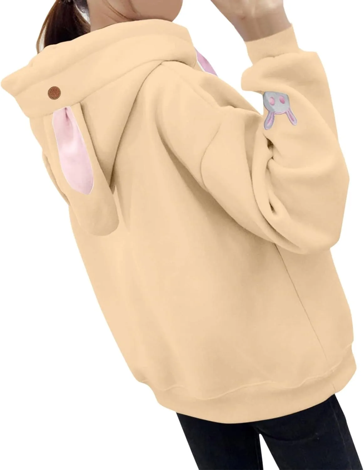 LCMTWX Women Cute Bunny Ear Long Sleeve Rabbit Tops Sweatshirt Hoodie Jacket Coats Oversized Pullover Y2k Clothes
