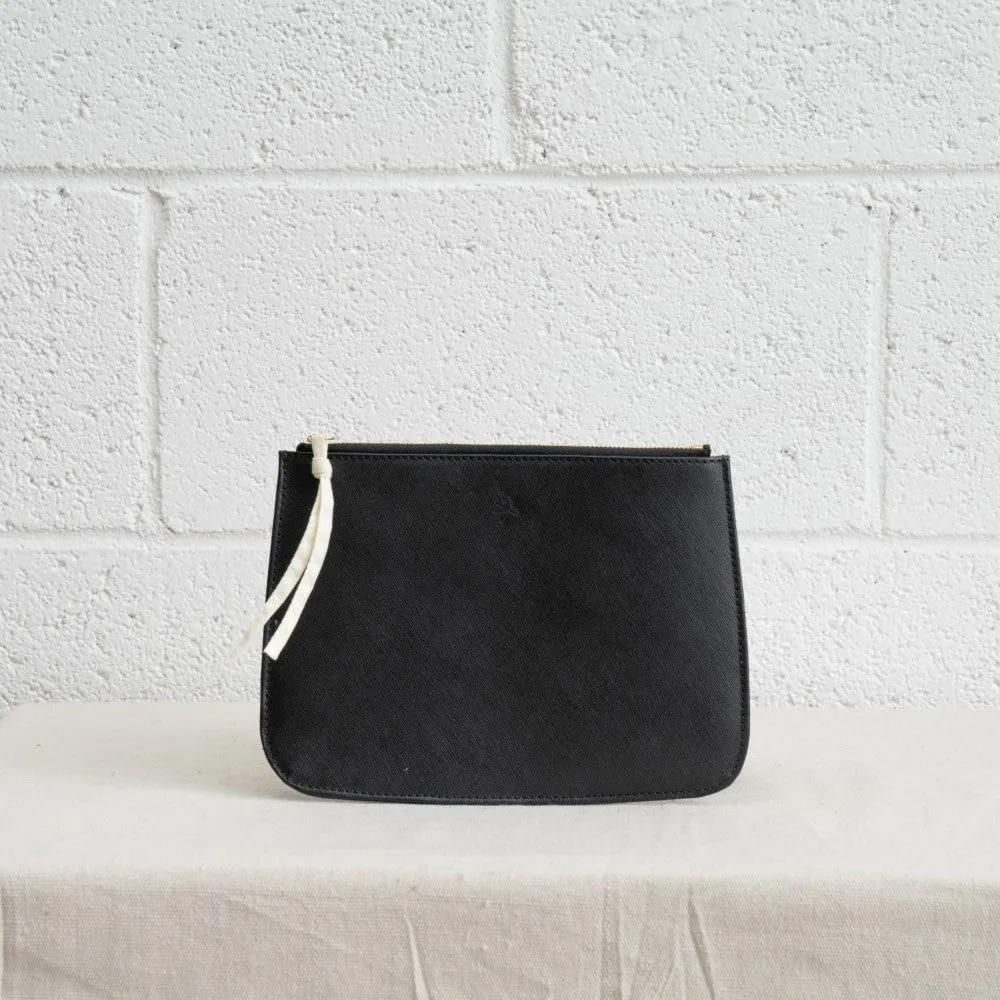 Leather Clutch - Black Textured leather | gold zipper | fabric pull tab | cloth lining