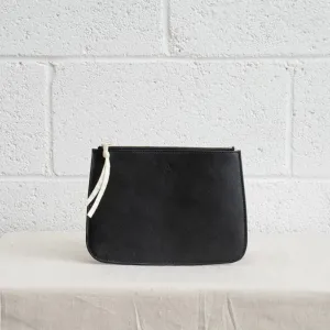 Leather Clutch - Black Textured leather | gold zipper | fabric pull tab | cloth lining