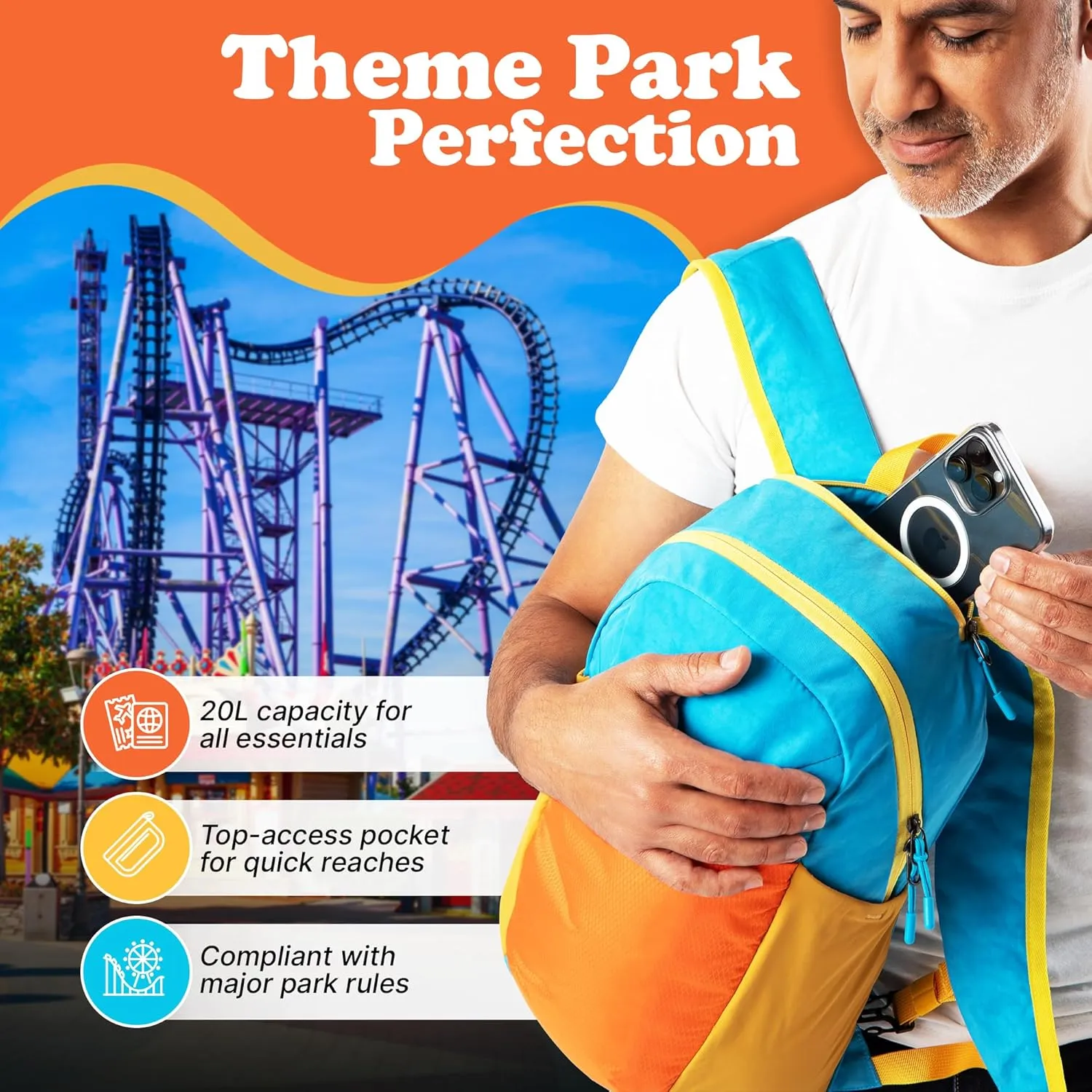 Lightweight Packable Backpack - 20L Foldable Travel Daypack for Theme Parks, Hiking, & Cruises - Ultralight Bag for Travel Essentials (Morning Magic Multi)