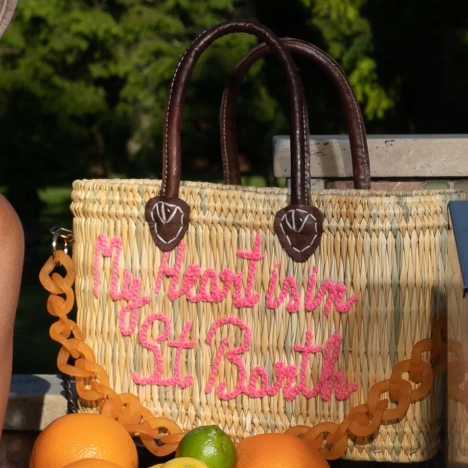 Lilliana My Heart Is In St Barth Leather Handle Reed Bag