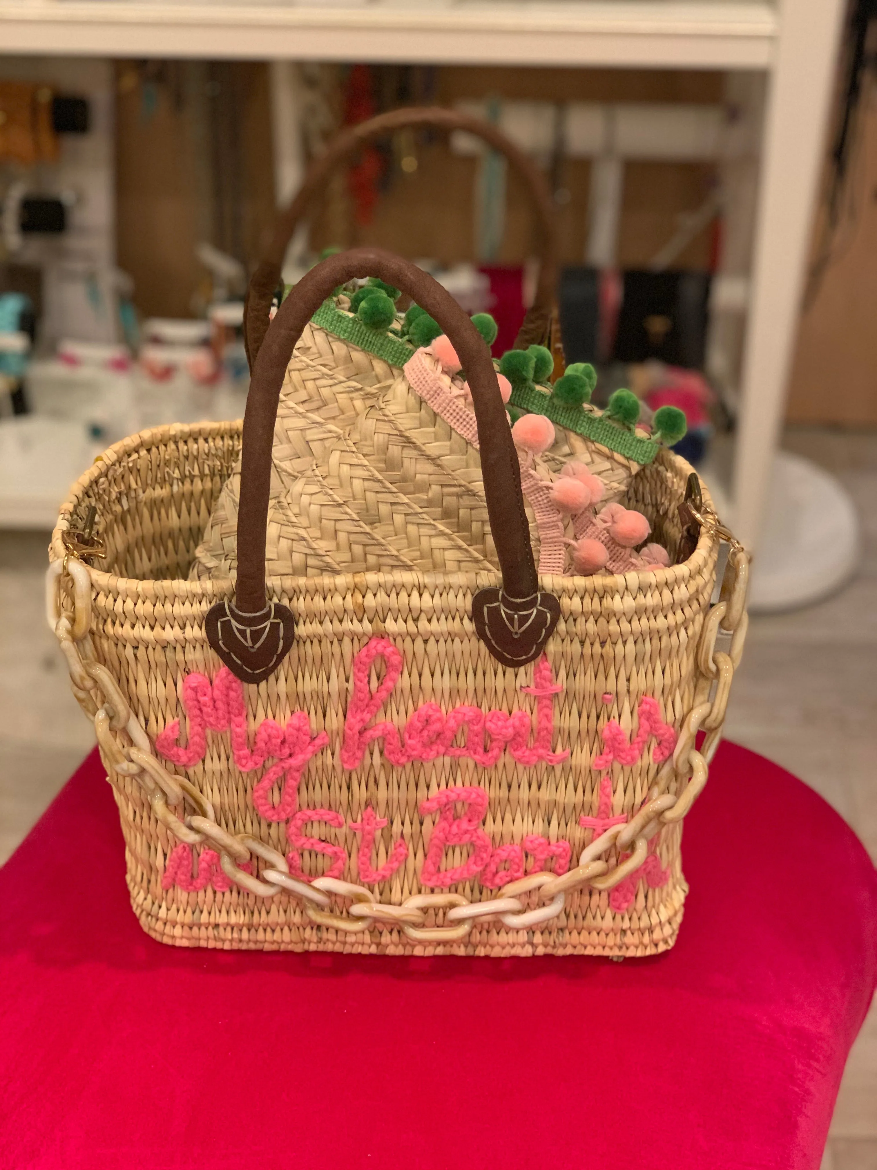 Lilliana My Heart Is In St Barth Leather Handle Reed Bag