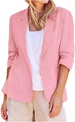 Linen Blazer for Women 3/4 Sleeve Cargdigan 2024 Fall Fashion Outfits Business Coats Work Office Suit Jackets with Pockets