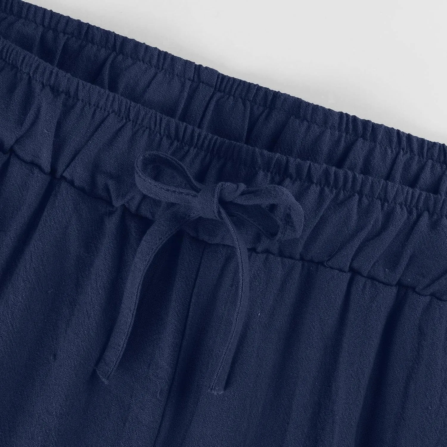Linen Pants Women Summer Causal Drawstring High Waisted Work Pants Relaxed Fit Wide Leg Trouser Pants with Pockets