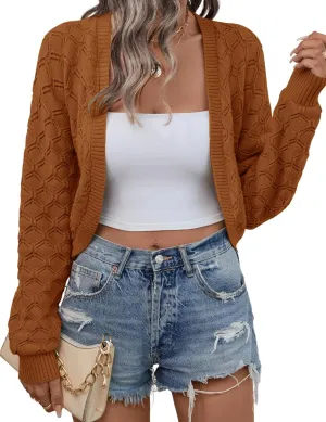 LOMON Womens Cropped Cardigan Bolero Shrugs for Dresses Knit Open Front Long Sleeve Sweater