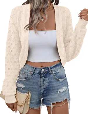 LOMON Womens Cropped Cardigan Bolero Shrugs for Dresses Knit Open Front Long Sleeve Sweater