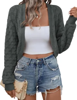 LOMON Womens Cropped Cardigan Bolero Shrugs for Dresses Knit Open Front Long Sleeve Sweater