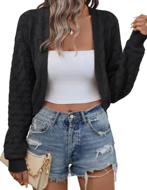 LOMON Womens Cropped Cardigan Bolero Shrugs for Dresses Knit Open Front Long Sleeve Sweater